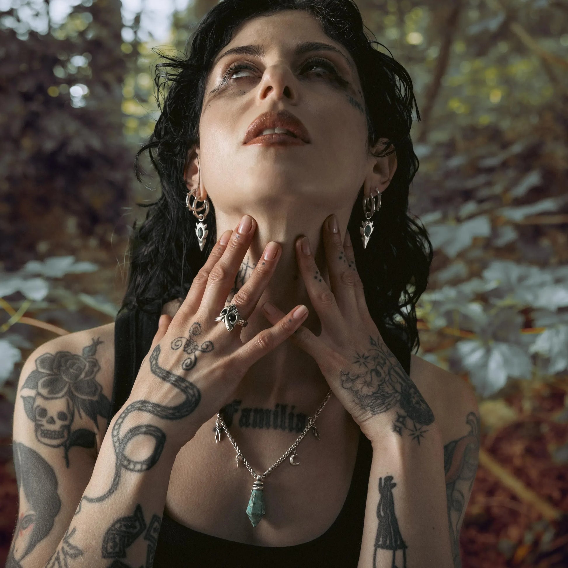 Owl Sentinel Rings styled with layered woodland jewelry and mystical forest aesthetic