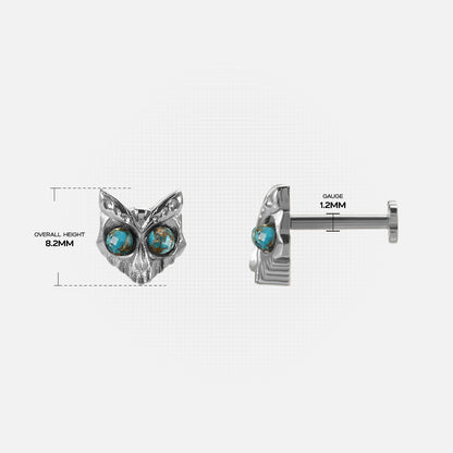 Owl Skull Ear Studs size guide showing stud width, height, and post proportions