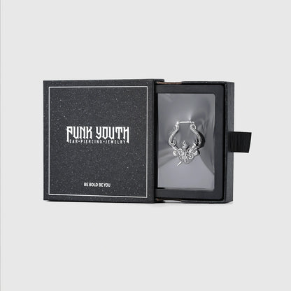Silver Passionate Heart hoop earring presented in a black jewelry box