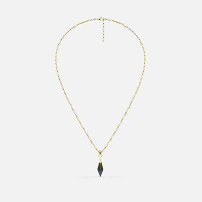 Gold-tone Prism Apex Necklace with a pointed black crystal pendant on a fine beaded chain.