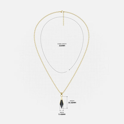 Size guide for the gold-tone Prism Apex Necklace showing the chain length and pendant dimensions.