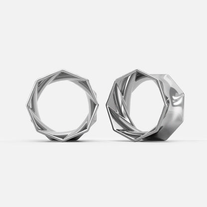 Pair of silver Prismatic Harmony tunnels with faceted polygon frames