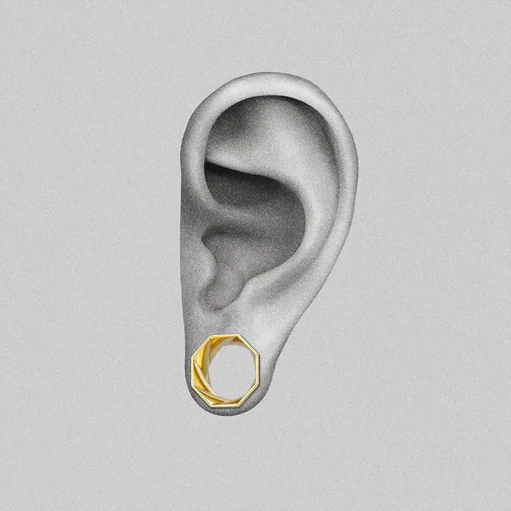 Gold Prismatic Harmony tunnel shown on an ear illustration