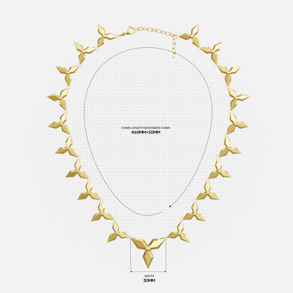 Gold Punk Petal necklace with chain length and pendant width measurements