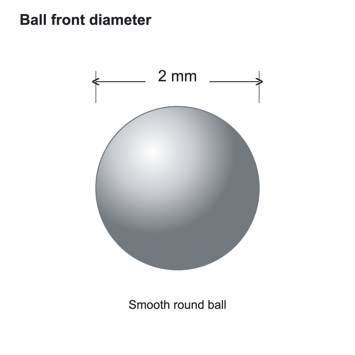 Core Ball Stud front-size diagram showing the 2 mm ball diameter.