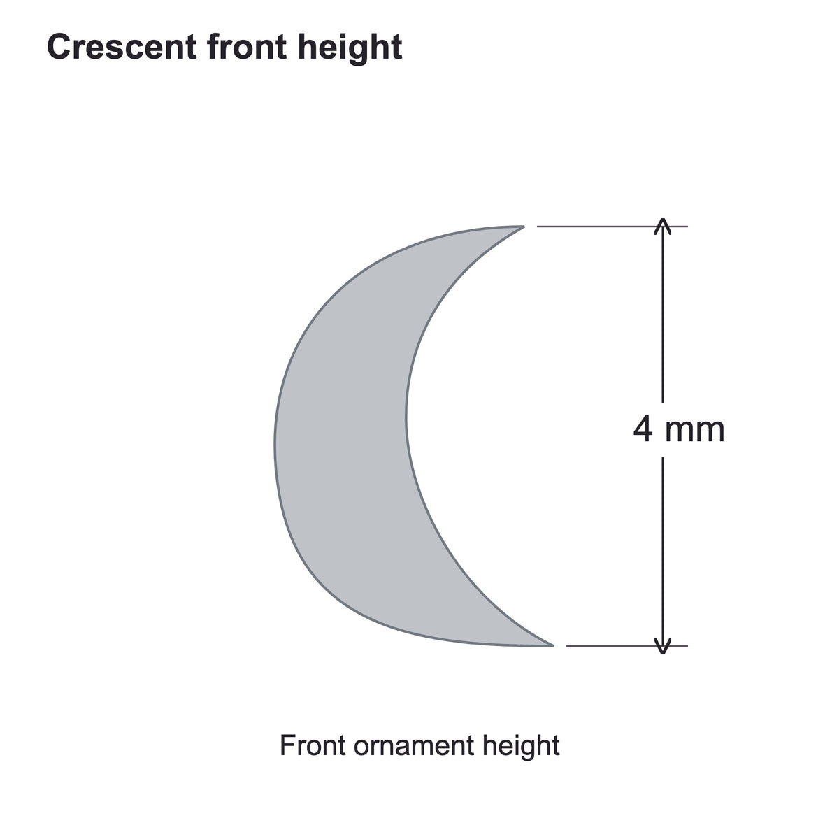 Crescent Stud front-size diagram showing the 4 mm ornament height.