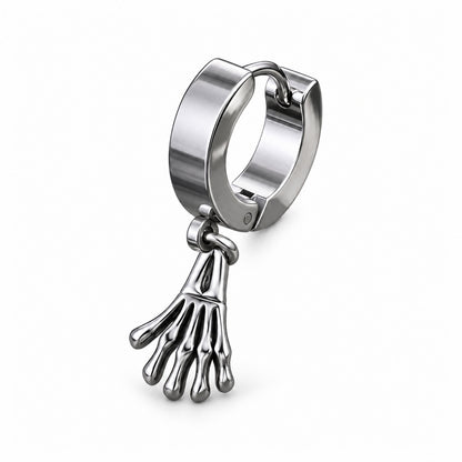 Skeletal Hand Hoop Earring complete design on a white background.