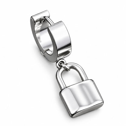 Lockbound Padlock Hoop Earring complete design on a white background.