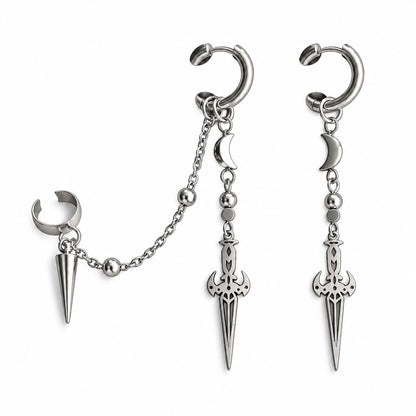 Moonblade Chain Earring Set complete design on a white background.