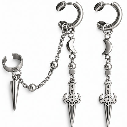 Moonblade Chain Earring Set close detail of the original design.