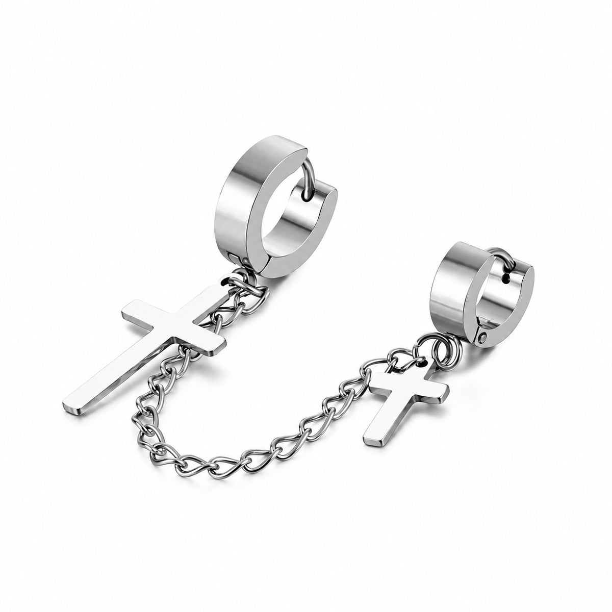 Linked Cross Double Hoop Earring complete design on a white background.