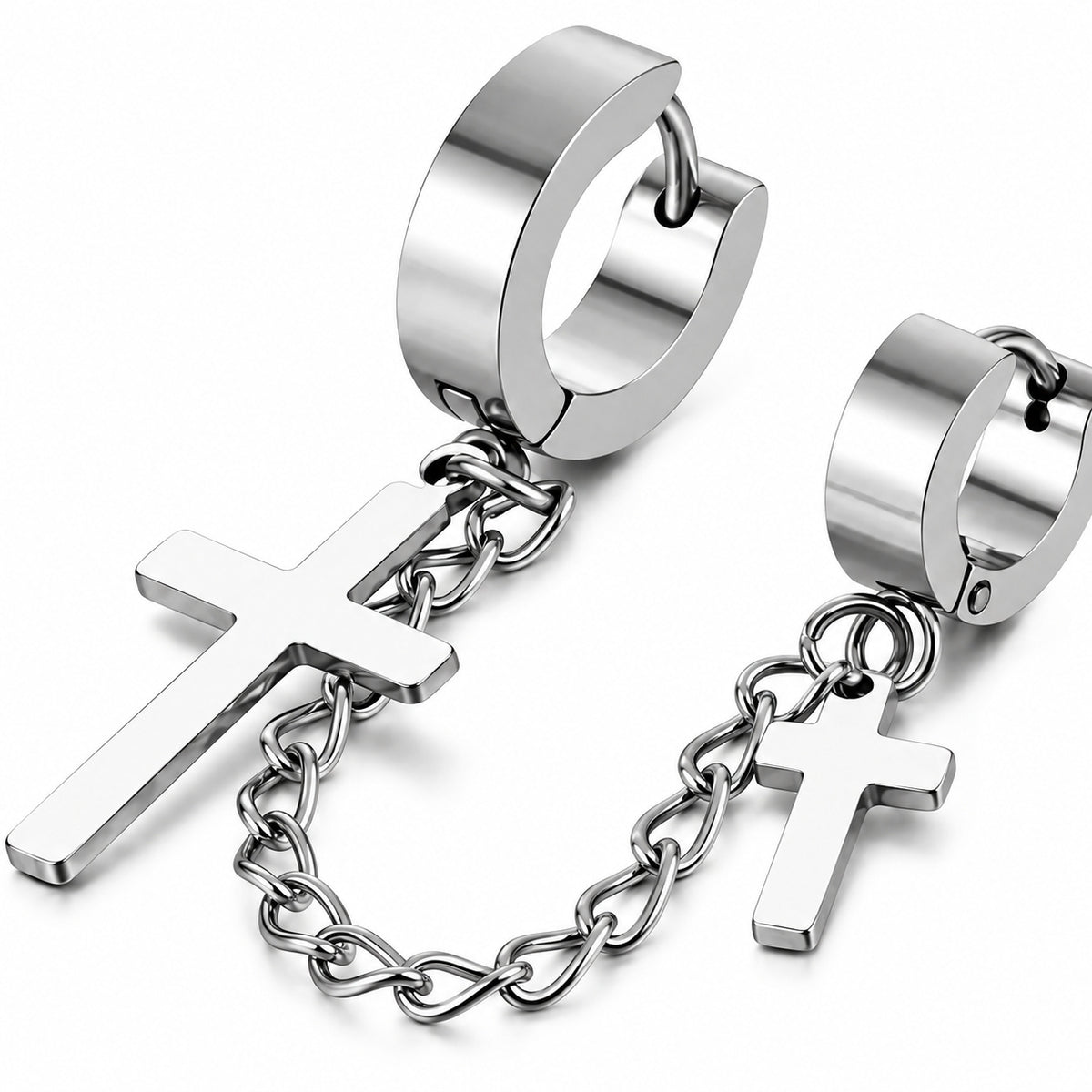 Linked Cross Double Hoop Earring close detail of the original design.