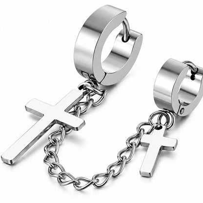 Linked Cross Double Hoop Earring close detail of the original design.