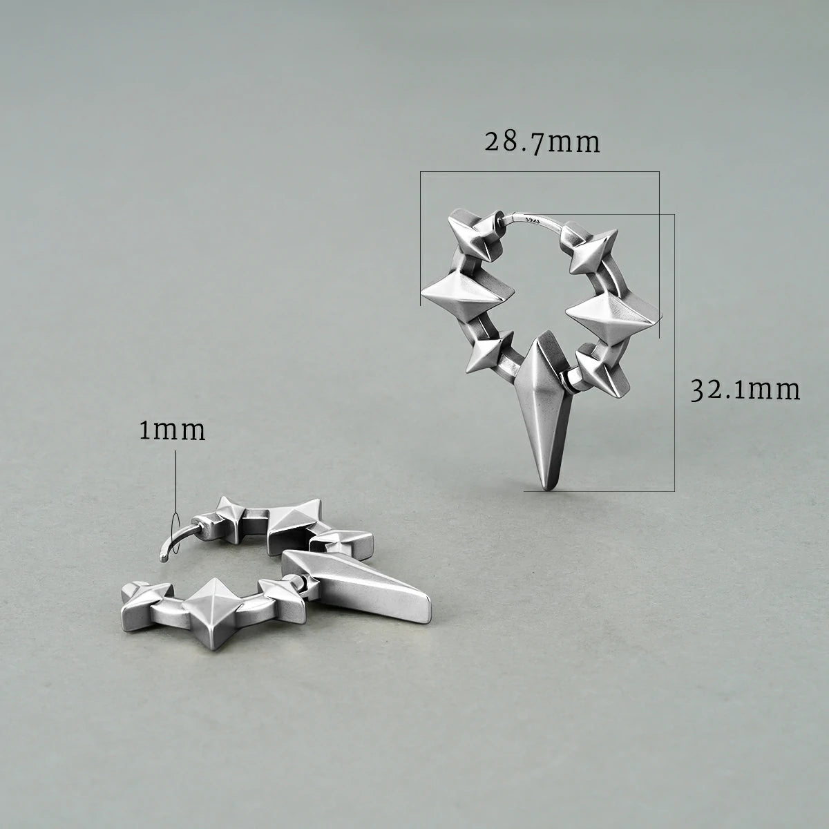 Punkyouth Celestial spike earrings dimensions and size guide