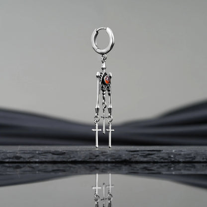 Punkyouth Crimson altar earrings featuring red cubic zirconia and three dangling cross pendants, product image 09