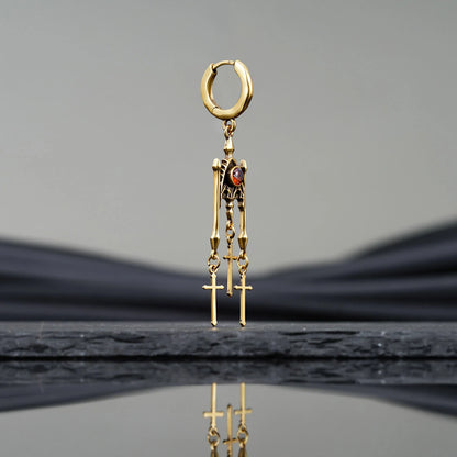 Punkyouth Crimson altar earrings featuring red cubic zirconia and three dangling cross pendants, product image 13