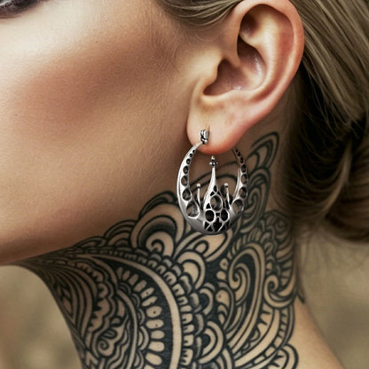 Punkyouth Gothic halo earrings featuring openwork circular hoops and cathedral-inspired spires, product image 02