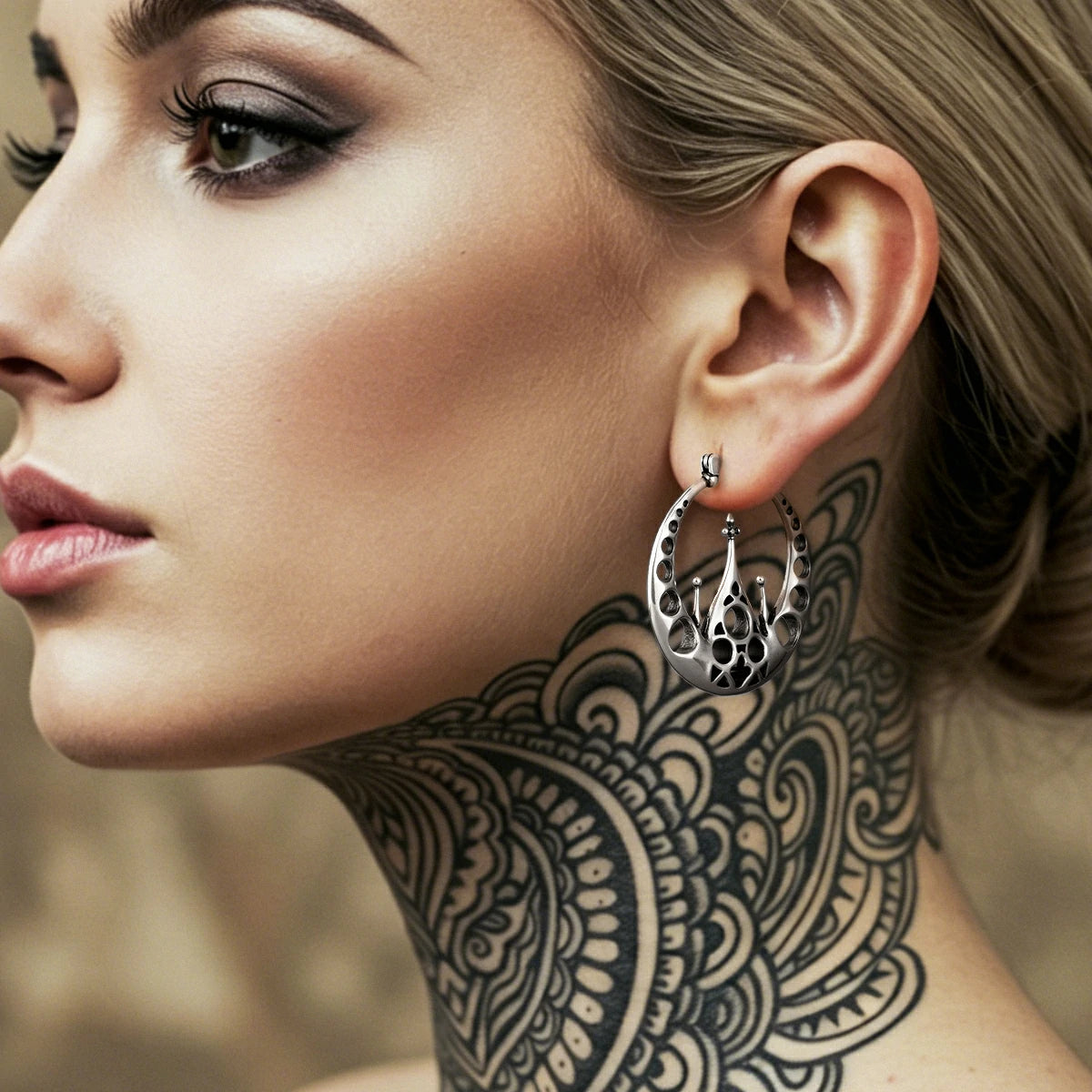 Punkyouth Gothic halo earrings featuring openwork circular hoops and cathedral-inspired spires, product image 03