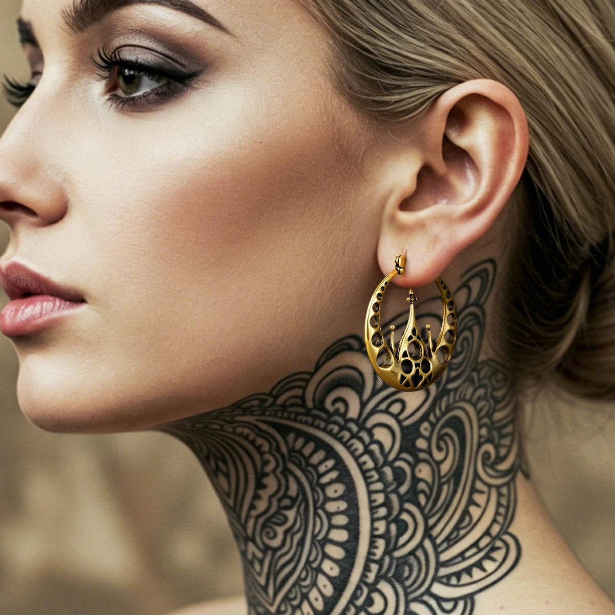 Punkyouth Gothic halo earrings featuring openwork circular hoops and cathedral-inspired spires, product image 05