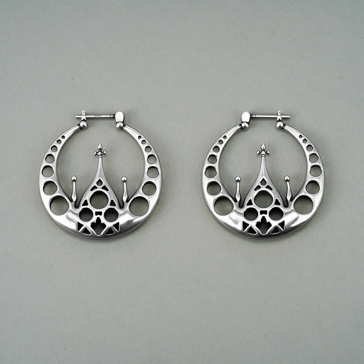 Punkyouth Gothic halo earrings featuring openwork circular hoops and cathedral-inspired spires, product image 07