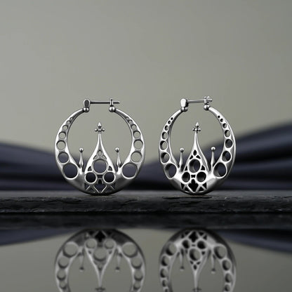 Punkyouth Gothic halo earrings featuring openwork circular hoops and cathedral-inspired spires, product image 09