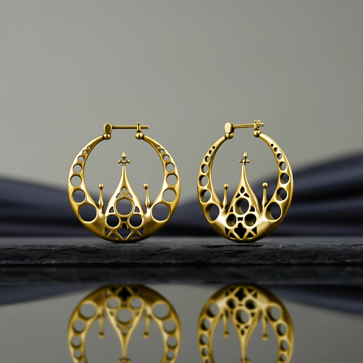 Punkyouth Gothic halo earrings featuring openwork circular hoops and cathedral-inspired spires, product image 10