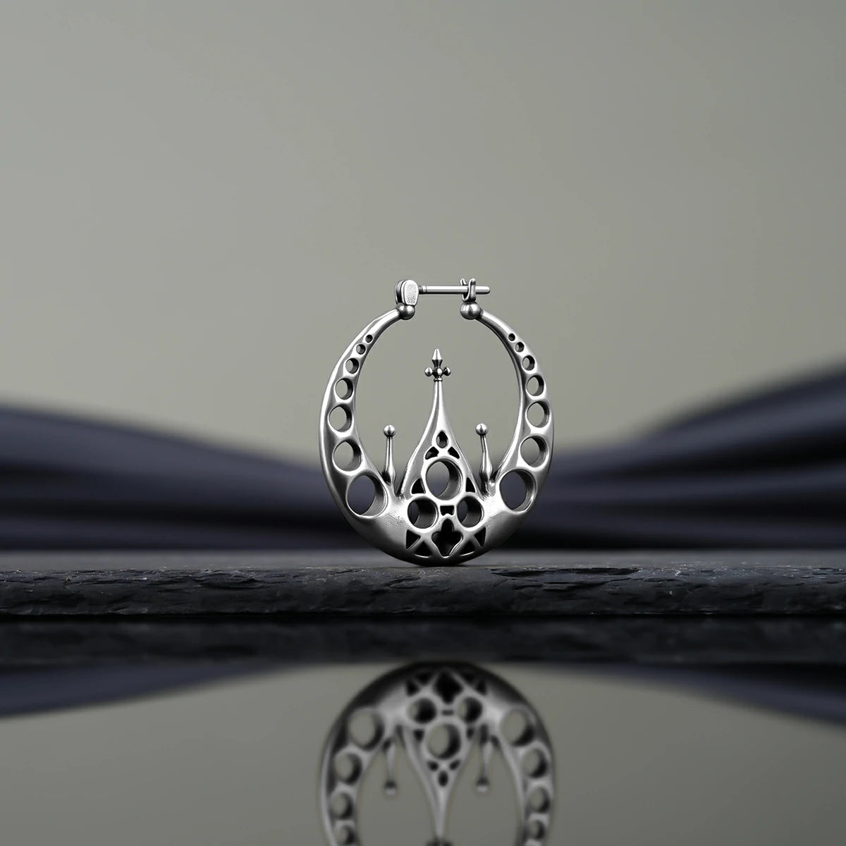 Punkyouth Gothic halo earrings featuring openwork circular hoops and cathedral-inspired spires, product image 11