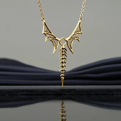 Punkyouth Nocturnal spine necklace featuring sculpted bat wings and vertebra-inspired drop pendant, product image 03