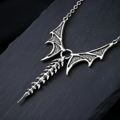 Punkyouth Nocturnal spine necklace featuring sculpted bat wings and vertebra-inspired drop pendant, product image 04