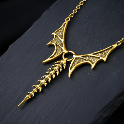 Punkyouth Nocturnal spine necklace featuring sculpted bat wings and vertebra-inspired drop pendant, product image 05