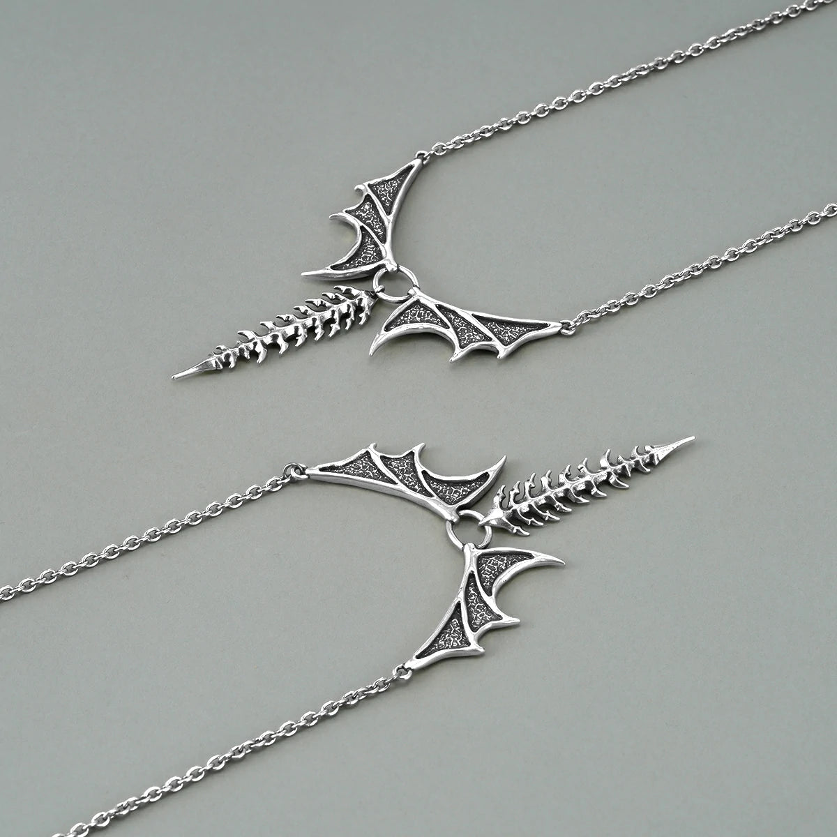 Punkyouth Nocturnal spine necklace featuring sculpted bat wings and vertebra-inspired drop pendant, product image 06