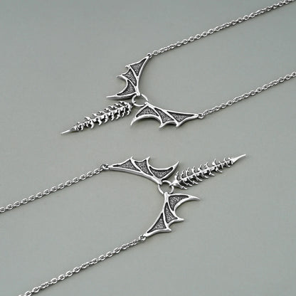 Punkyouth Nocturnal spine necklace featuring sculpted bat wings and vertebra-inspired drop pendant, product image 06