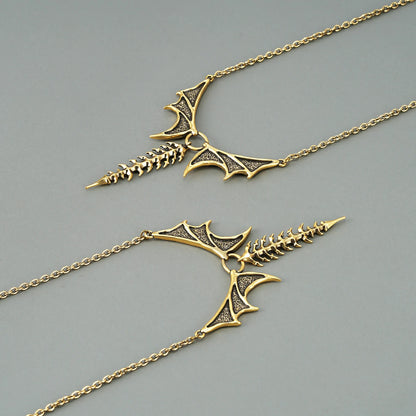 Punkyouth Nocturnal spine necklace featuring sculpted bat wings and vertebra-inspired drop pendant, product image 07