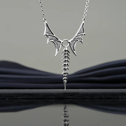 Punkyouth Nocturnal spine necklace featuring sculpted bat wings and vertebra-inspired drop pendant, product image 08