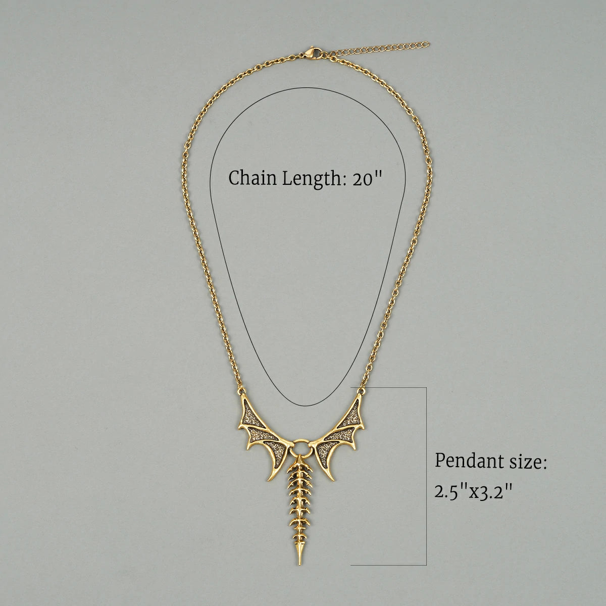 Punkyouth Nocturnal spine necklace dimensions and size guide