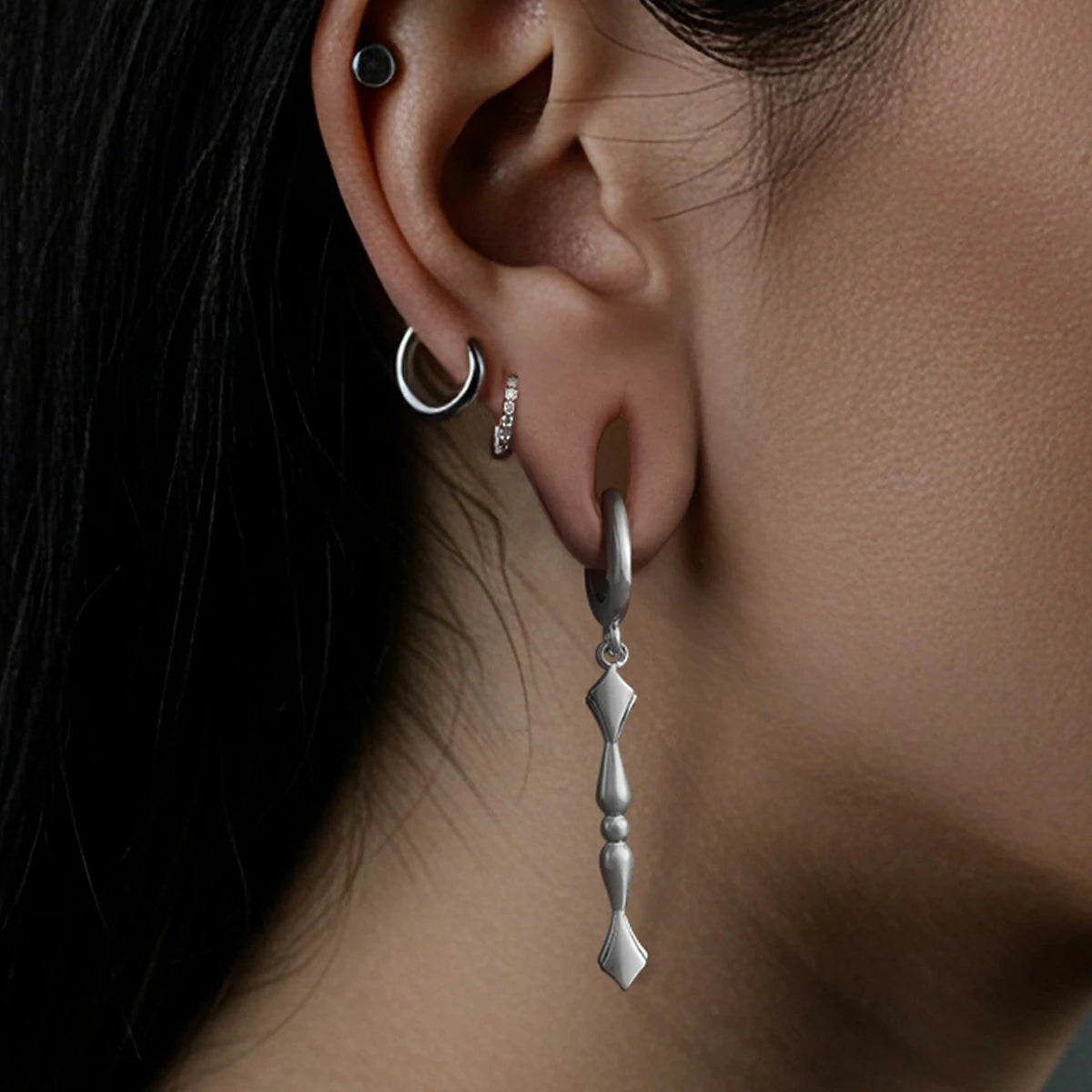 Punkyouth Regal spire earrings featuring sculpted huggie hoops and tapered spire pendants, product image 02