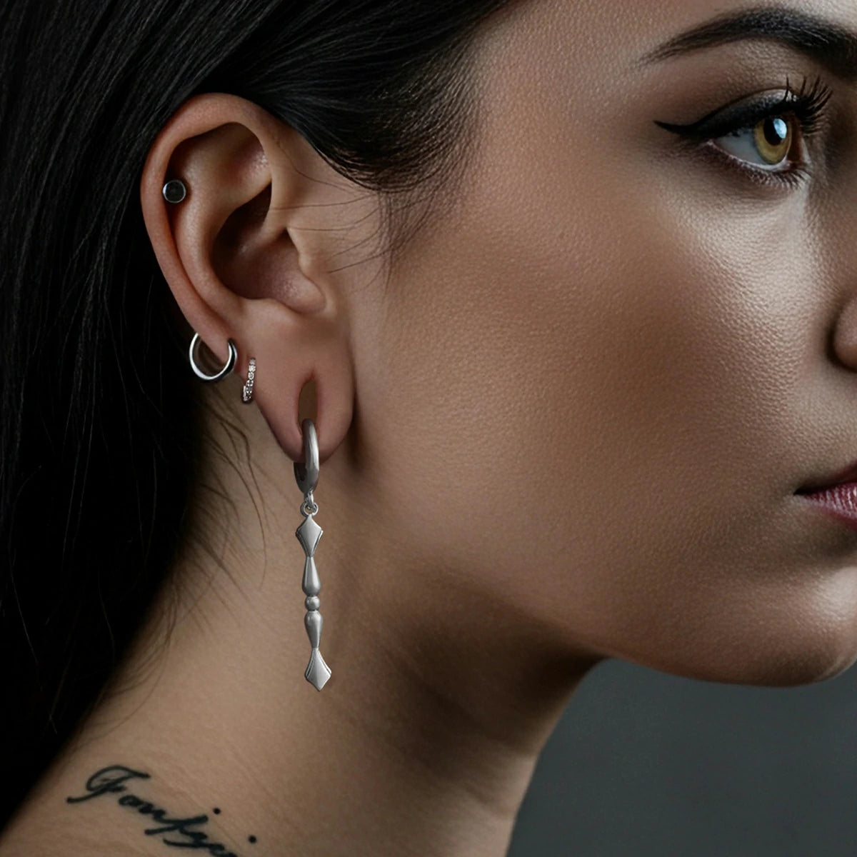 Punkyouth Regal spire earrings featuring sculpted huggie hoops and tapered spire pendants, product image 03