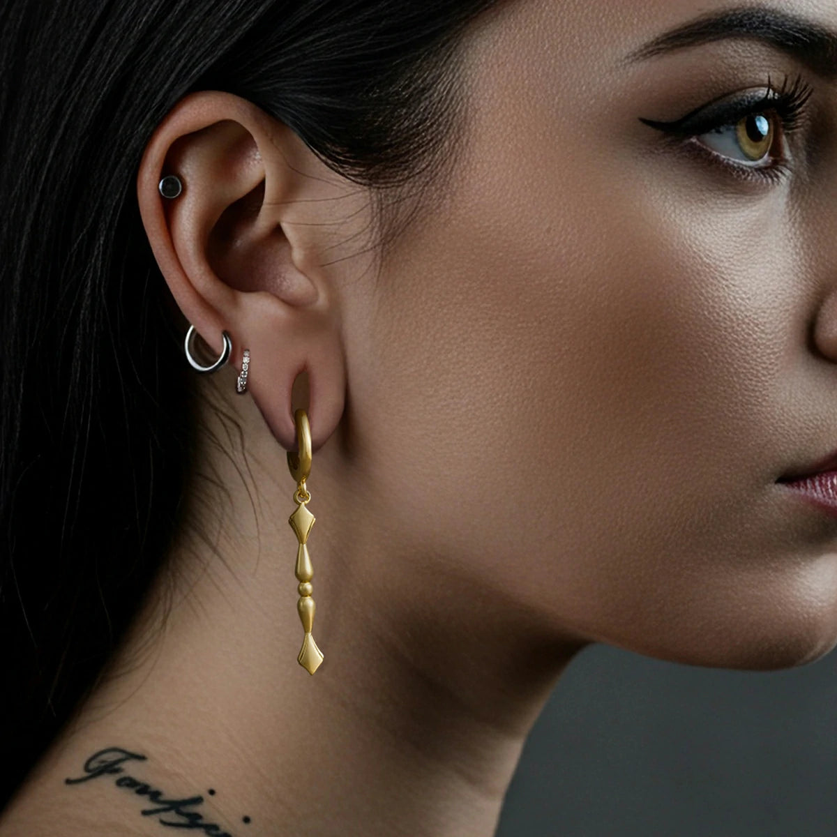 Punkyouth Regal spire earrings featuring sculpted huggie hoops and tapered spire pendants, product image 06