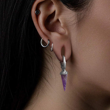 Punkyouth Ritual fang earrings featuring studded hoops and pointed fang pendants, product image 04