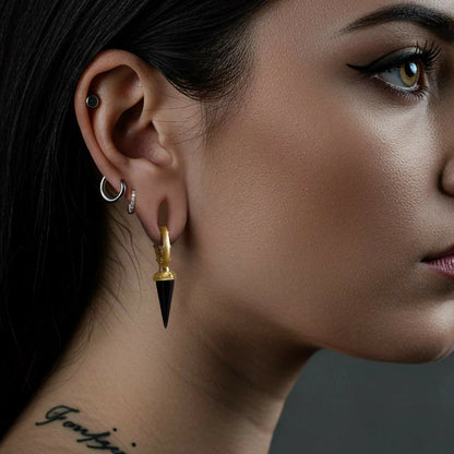 Punkyouth Ritual fang earrings featuring studded hoops and pointed fang pendants, product image 06