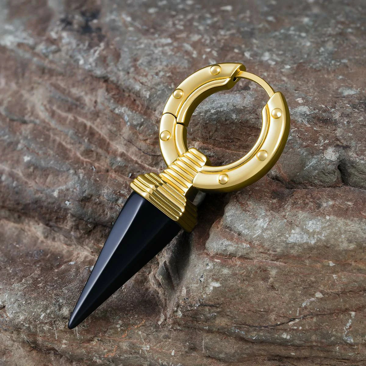 Punkyouth Ritual fang earrings featuring studded hoops and pointed fang pendants, product image 09