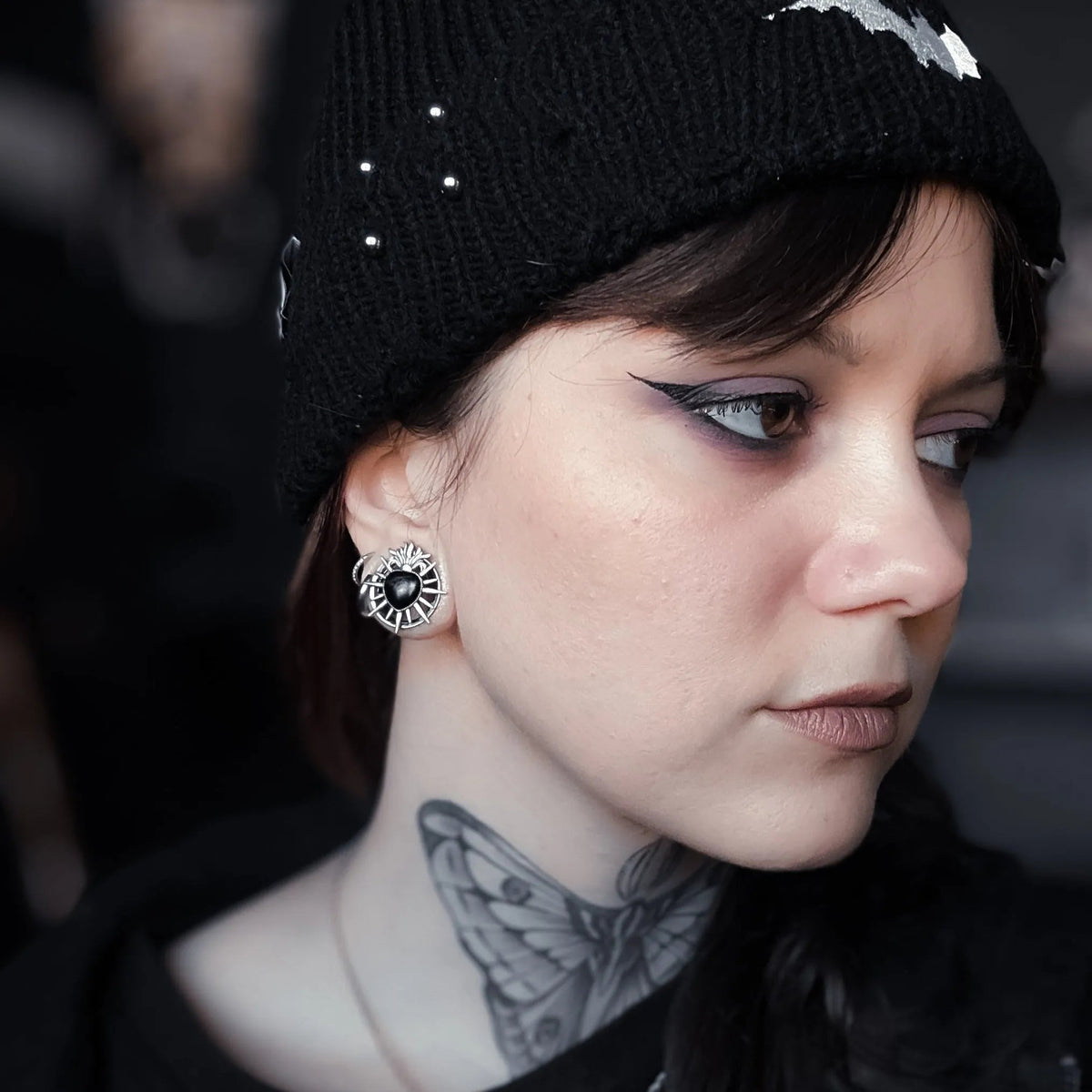 Sacred flame and heart detailing on silver stainless steel tunnels – PUNKYOUTH