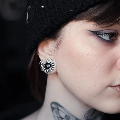 Silver sacred heart ear tunnels with sculpted flame details – PUNKYOUTH