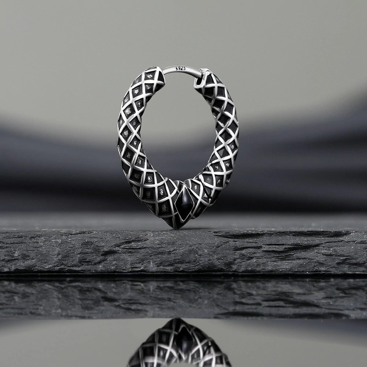 Punkyouth Serpent scale earrings featuring scale-textured hoops and black resin accents, product image 10