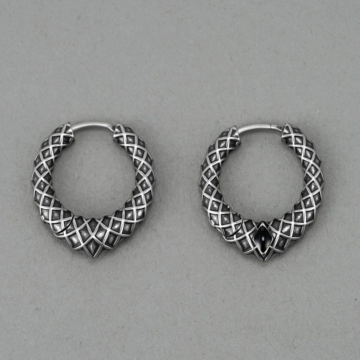 Punkyouth Serpent scale earrings featuring scale-textured hoops and black resin accents, product image 11