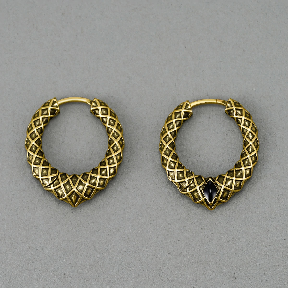 Punkyouth Serpent scale earrings featuring scale-textured hoops and black resin accents, product image 12