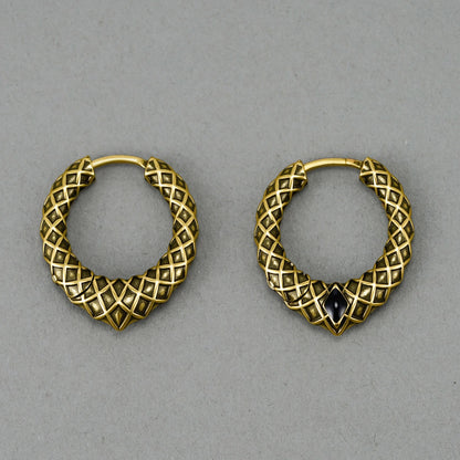 Punkyouth Serpent scale earrings featuring scale-textured hoops and black resin accents, product image 12