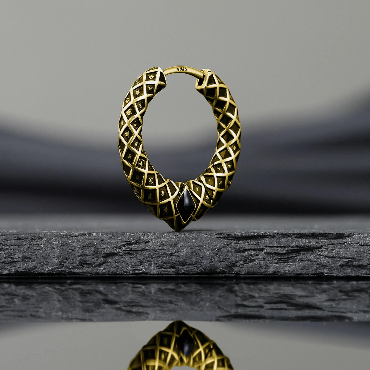 Punkyouth Serpent scale earrings featuring scale-textured hoops and black resin accents, product image 14