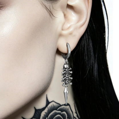 Punkyouth Skull relic earrings featuring skull-and-crossbones charms and long pointed drops, product image 02