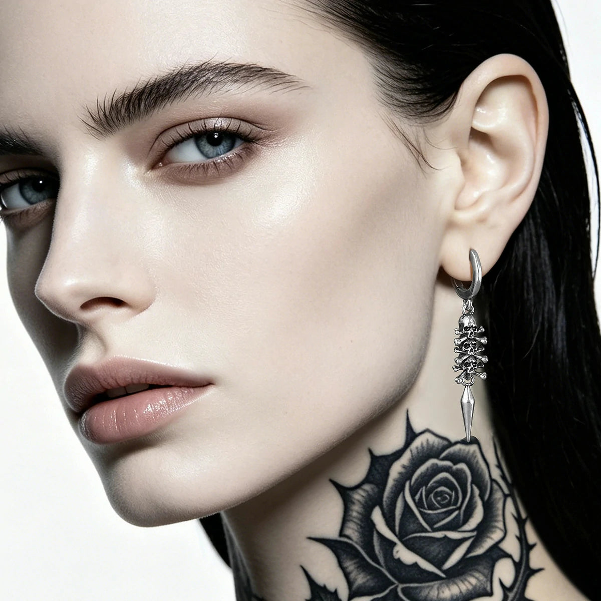 Punkyouth Skull relic earrings featuring skull-and-crossbones charms and long pointed drops, product image 03
